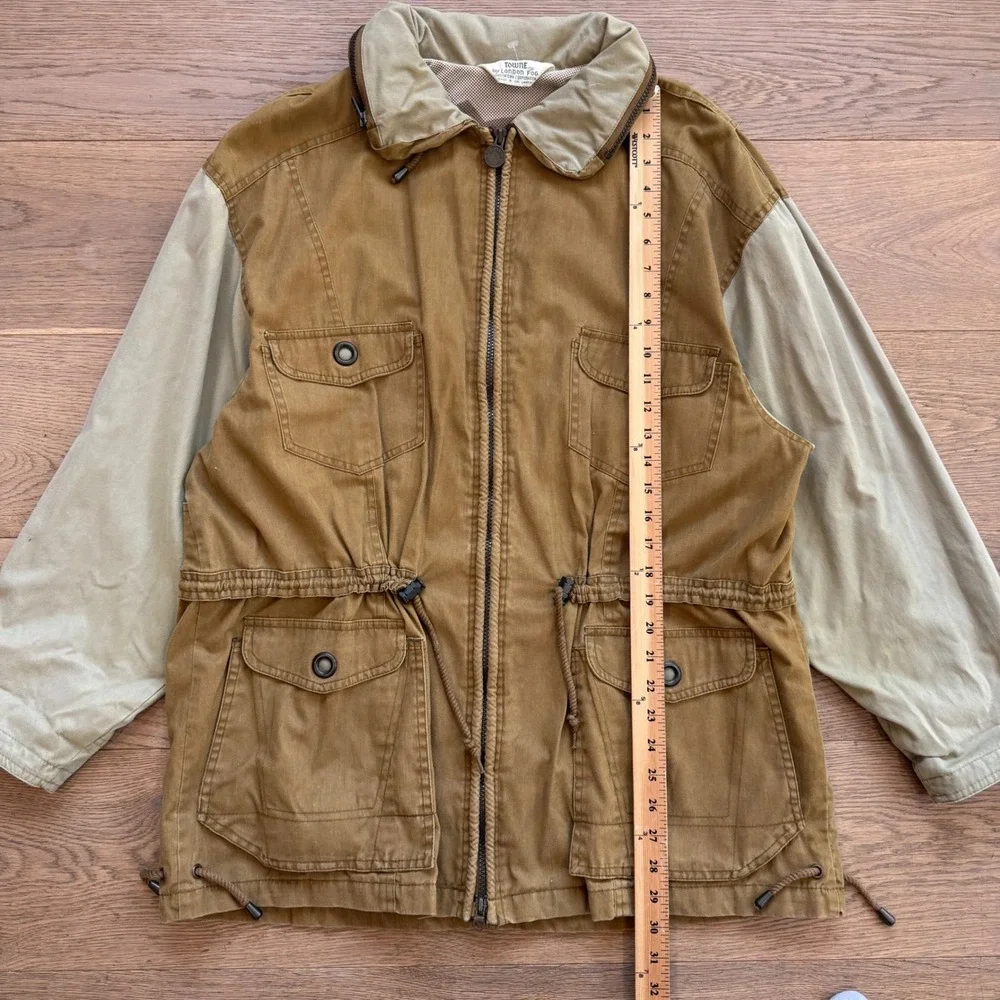 Towne by London Fog Brown Tan Utility Field Jacket Women Large Full Zip Cargo